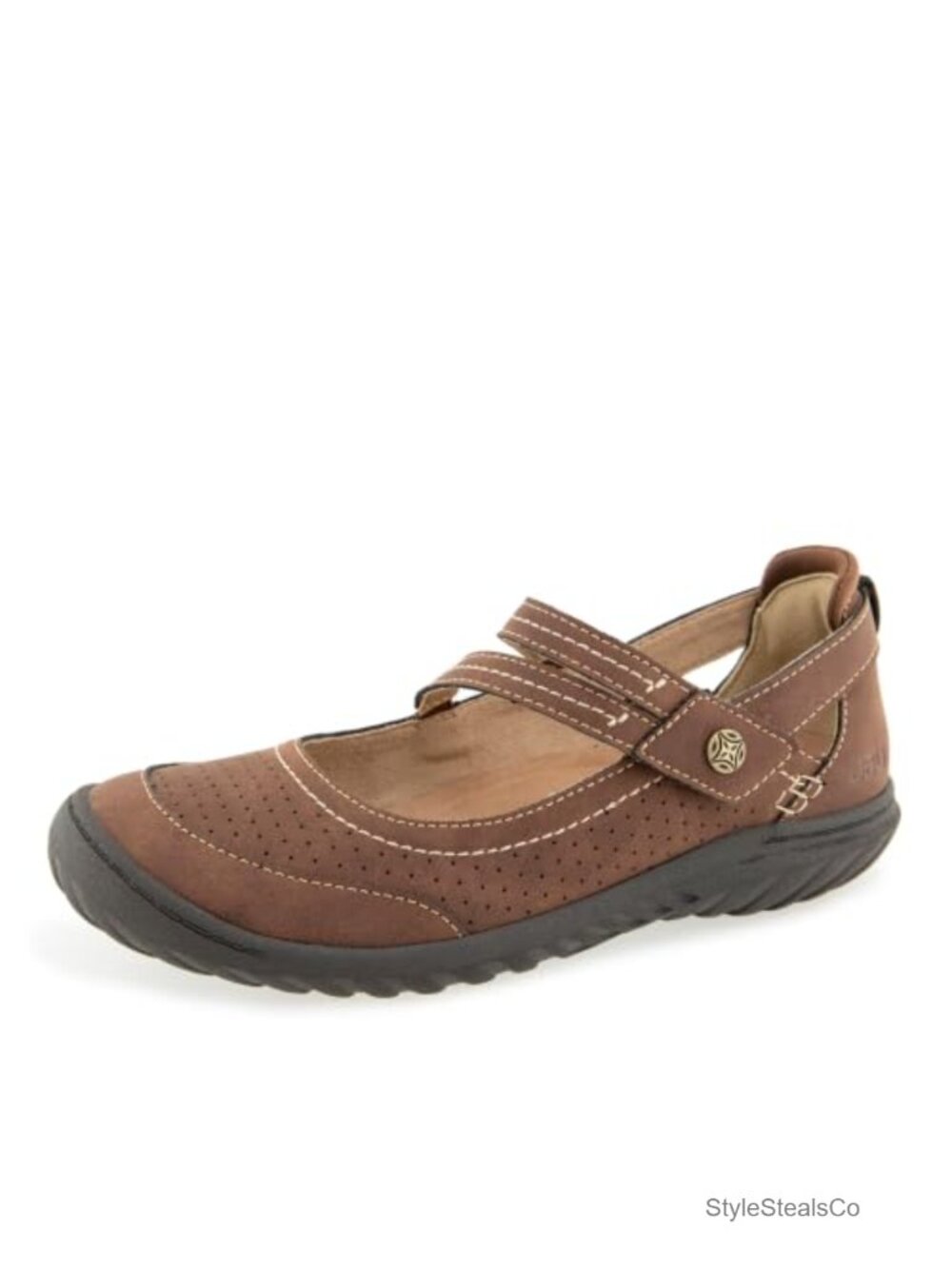 JBU Fawn Mary Jane Flats - Faux Leather Hook & Loop APMA Memory Foam